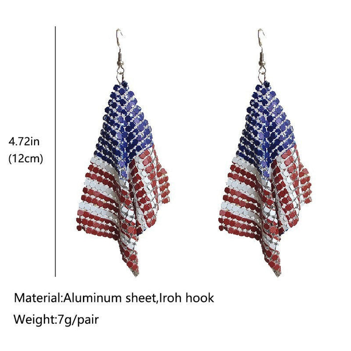 Ladies' long crystal mesh earrings with flag pattern and fishhook clasp Kalsten