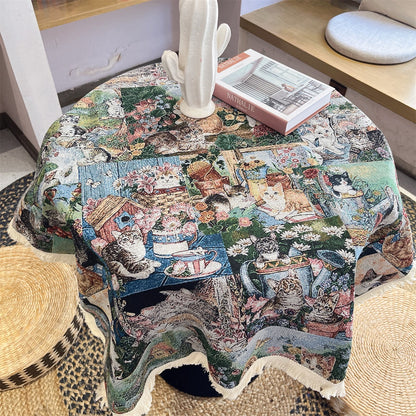 Artistic Cat-Themed Table Cover