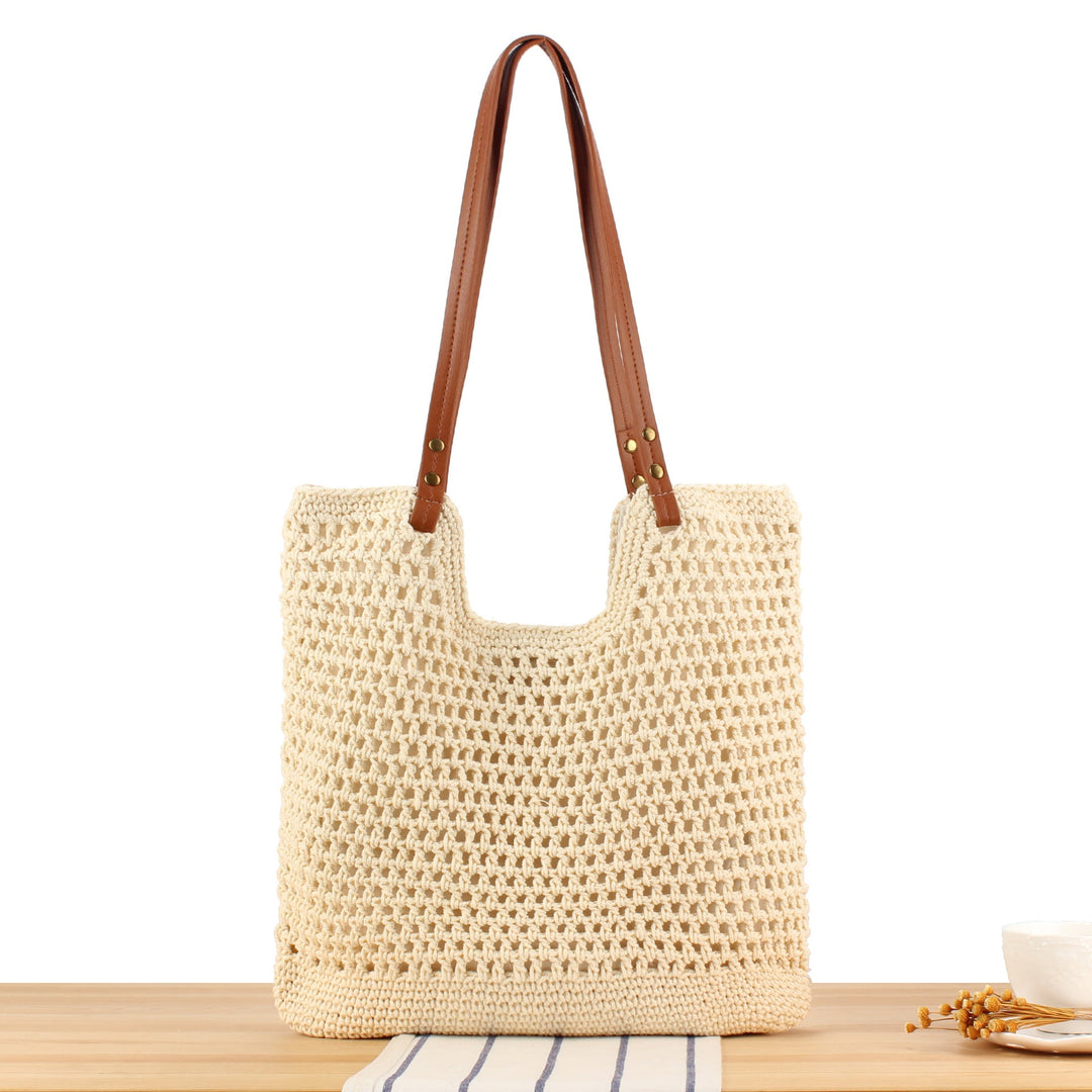 Hand-knotted shopping bag with sturdy leather handles Kalsten
