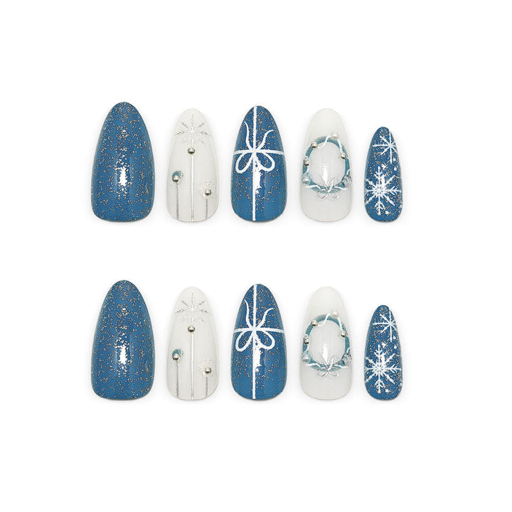 Artificial nails in elegant winter design with glitter accents Kalsten