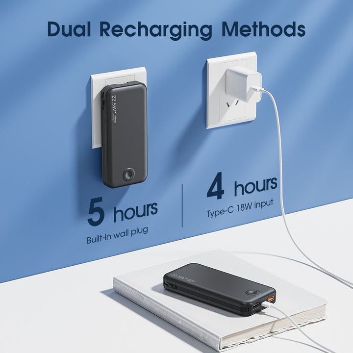 Power bank with integrated wall plug and fast charging Type-C function Kalsten