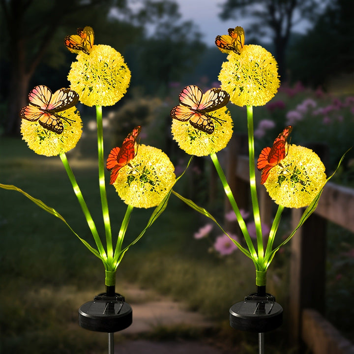 Solar Dandelion Orb Garden Stake Lights With Butterfly Accent And Dusk-To-Dawn Sensor Kalsten
