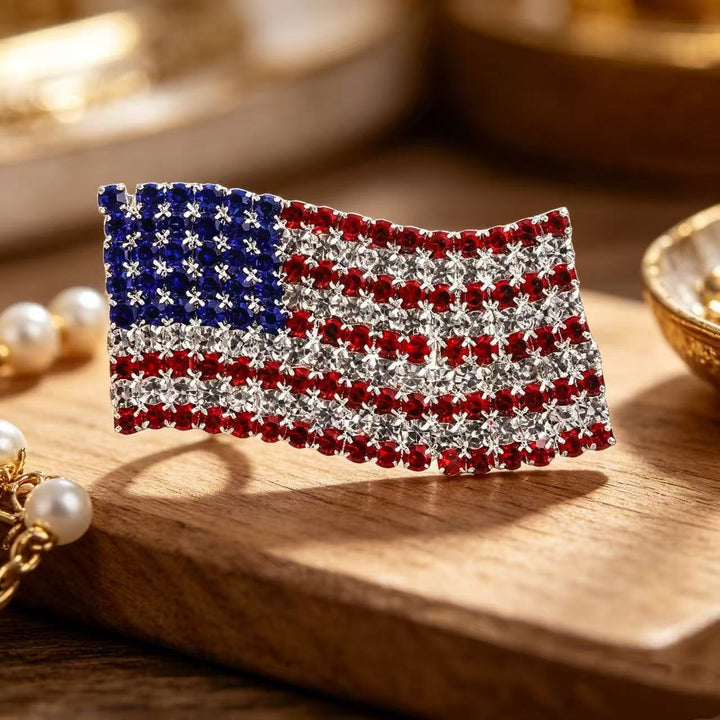 Women's Statement Earrings made of enamel with star and stripe motif and crystal embellishment Kalsten