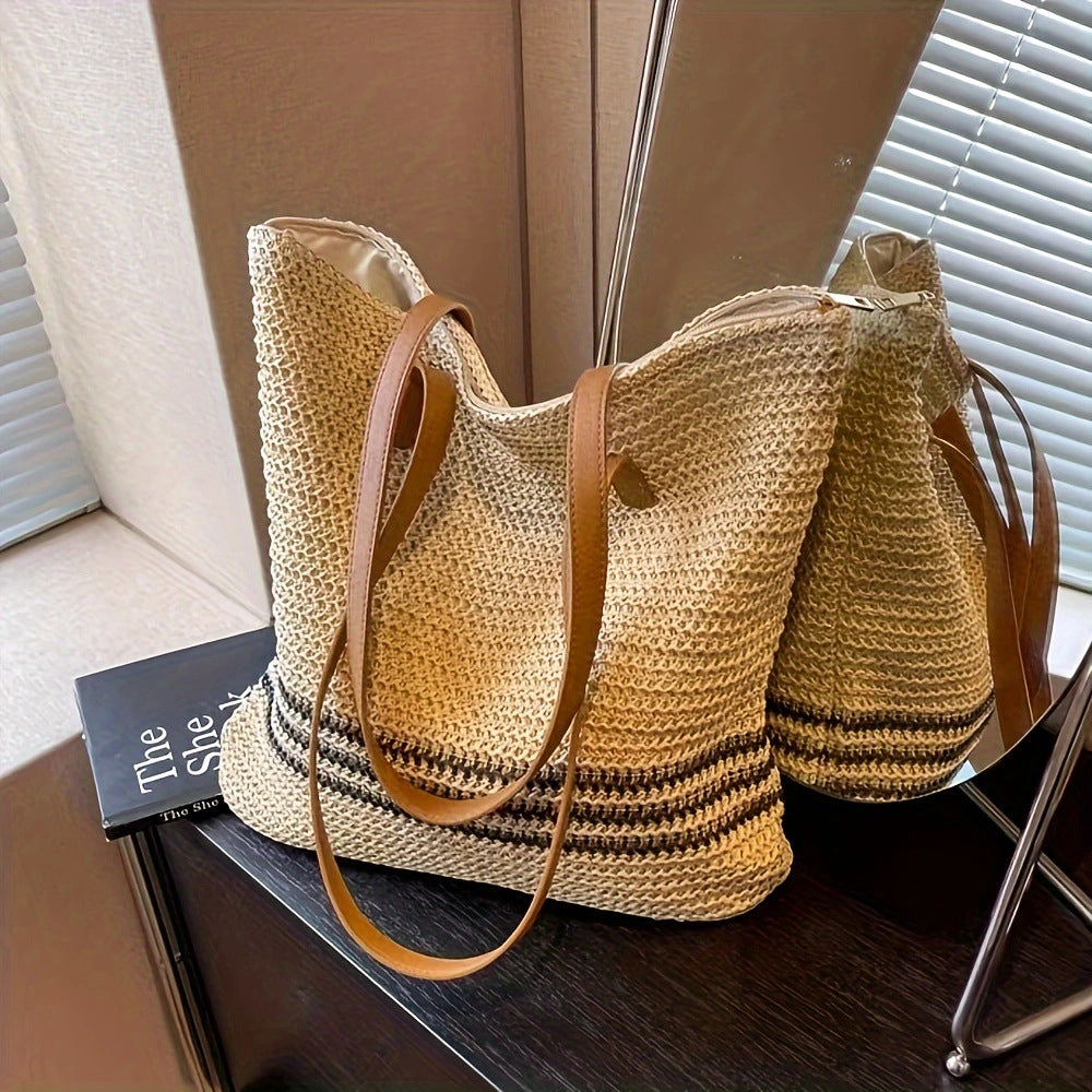 Spacious fabric tote bag with leather handles Kalsten