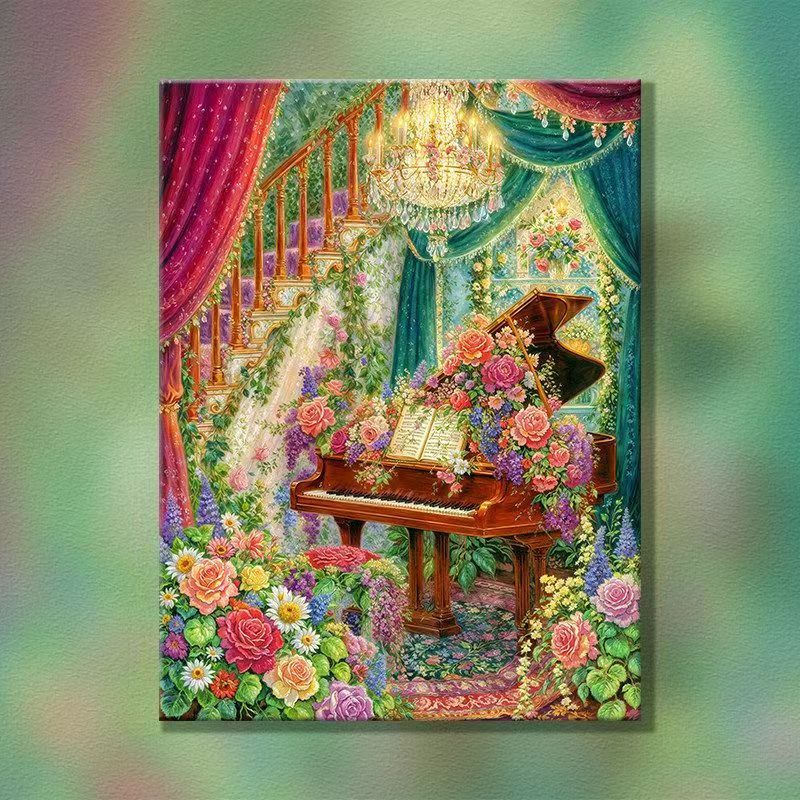Elegant Floral Piano Scene Wall Art Kalsten