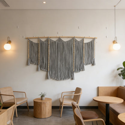 Elegant Macrame Wall Hanging with ornate fringes and leaves