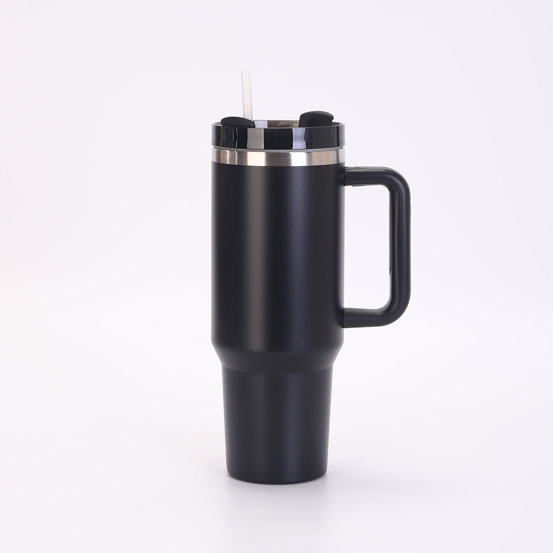 Insulated Stainless Steel Tall Travel Mug With Ergonomic Side Handle And Leak-Resistant Straw Lid