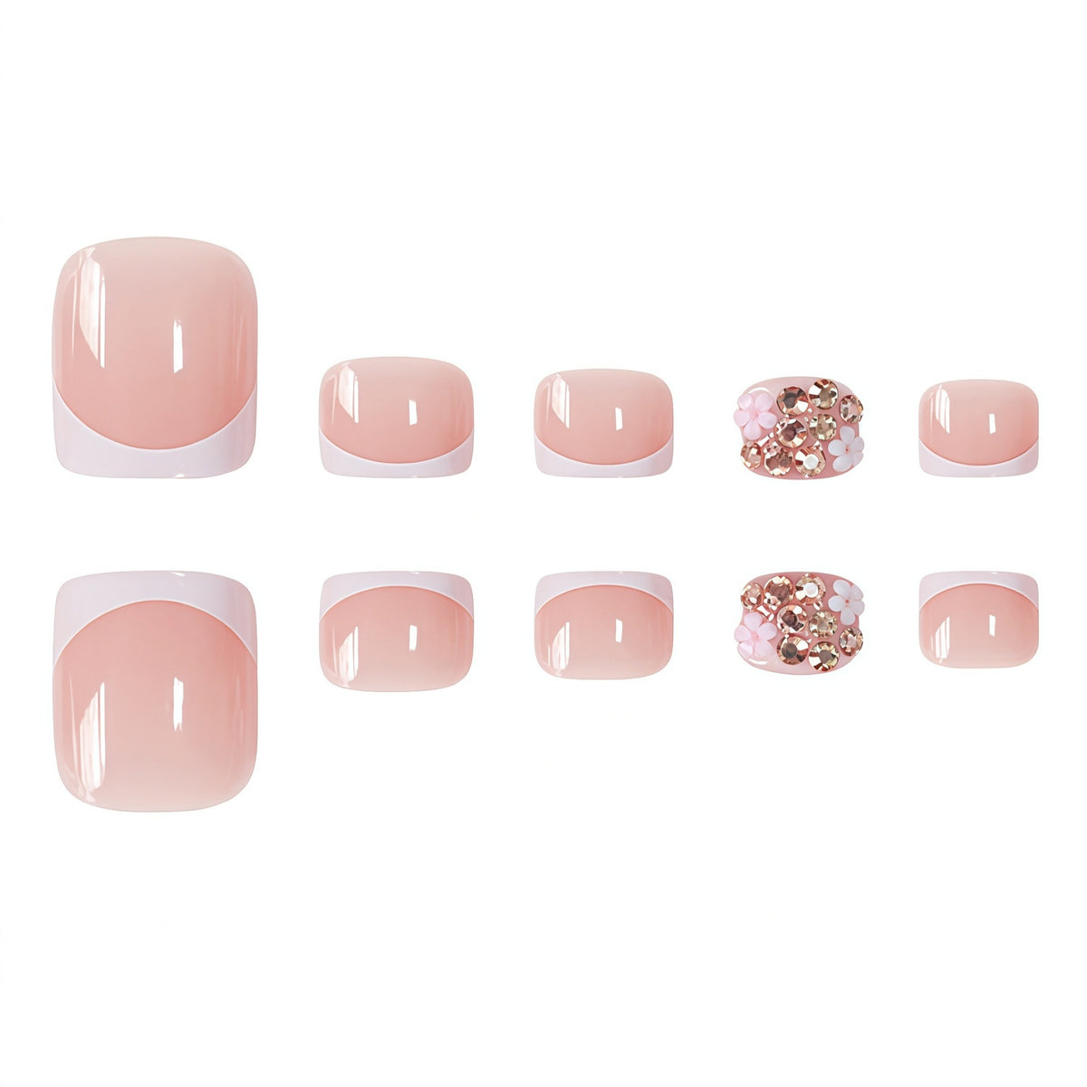 Decorative Press-On Toenails with Floral and Glitter Accents Acalora