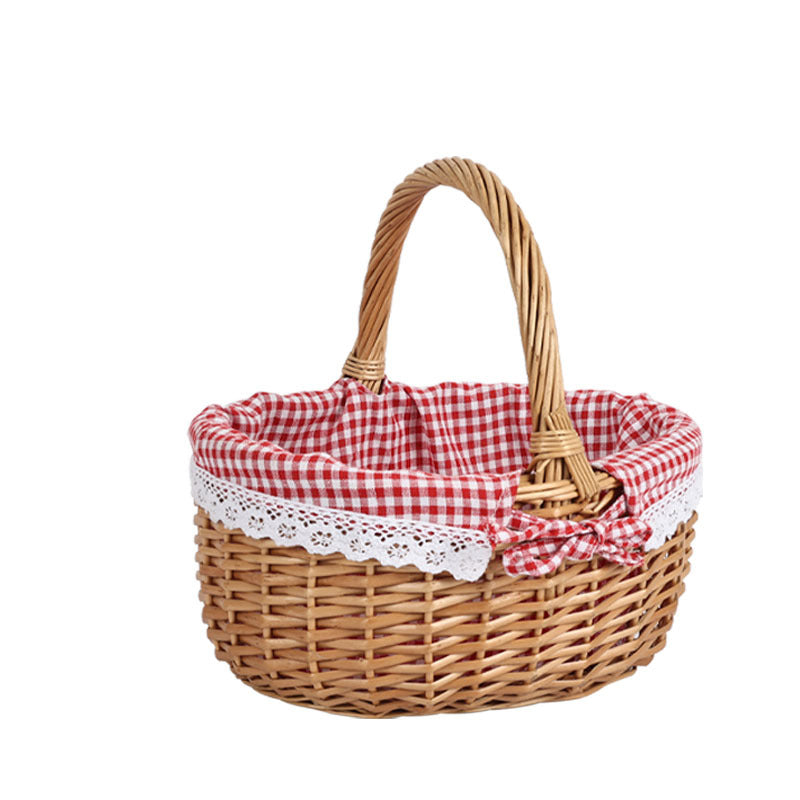 Women braided picnic basket with romantic gingham lining Kalsten