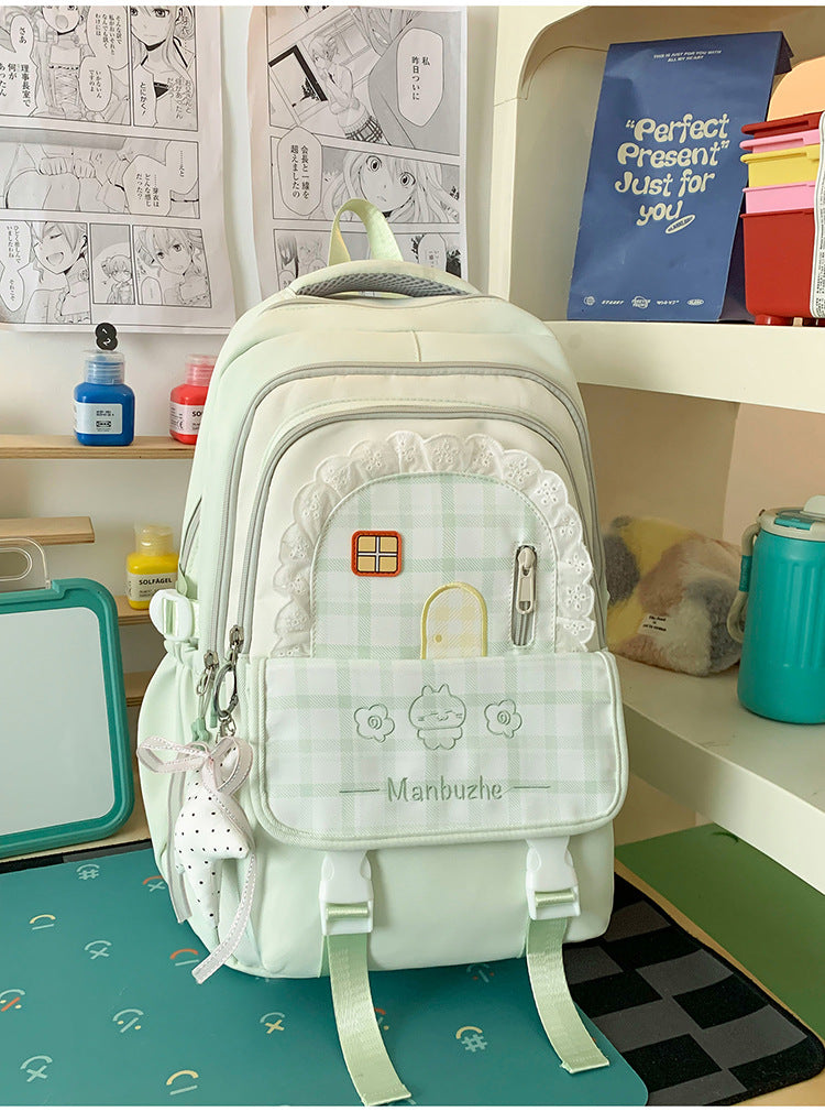 Girls' Playful Checked Pattern School Backpack