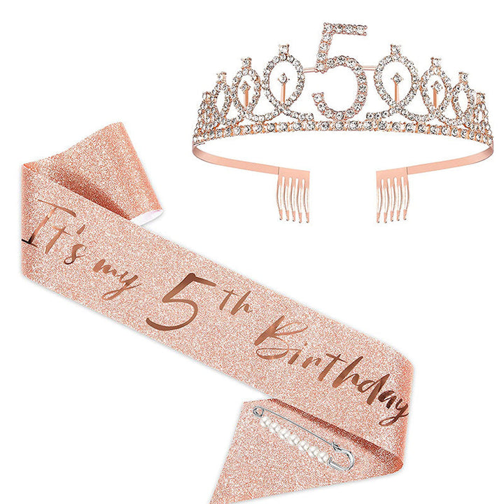 Women Crystal-Embellished Birthday Crown with Personalized Sash Kalsten