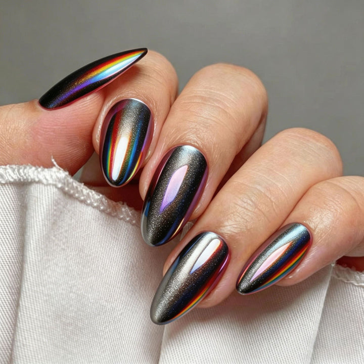 Glossy Artificial Nails in Futuristic Style Kalsten
