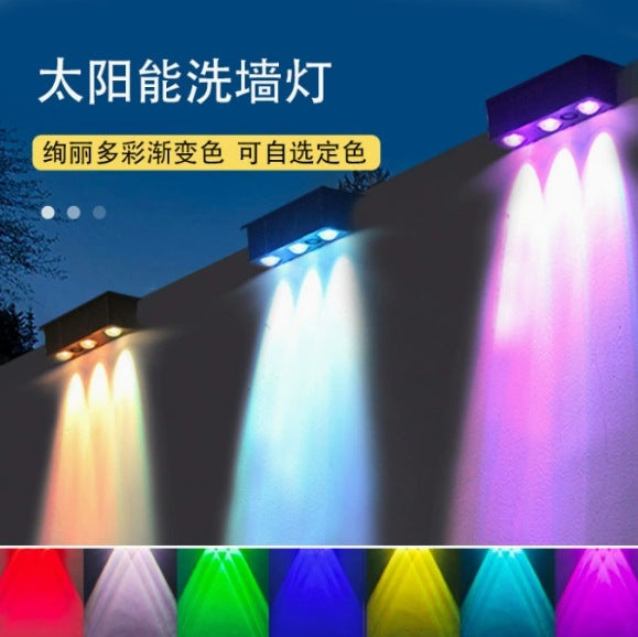 Outdoor Solar RGB Dual-Beam Wall Light With Integrated Photovoltaic Panel And Weather-Resistant Mounting Base Kalsten