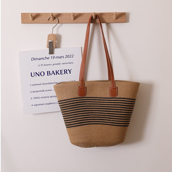 Elegant Bast Shoulder Bag with Striped Design Kalsten