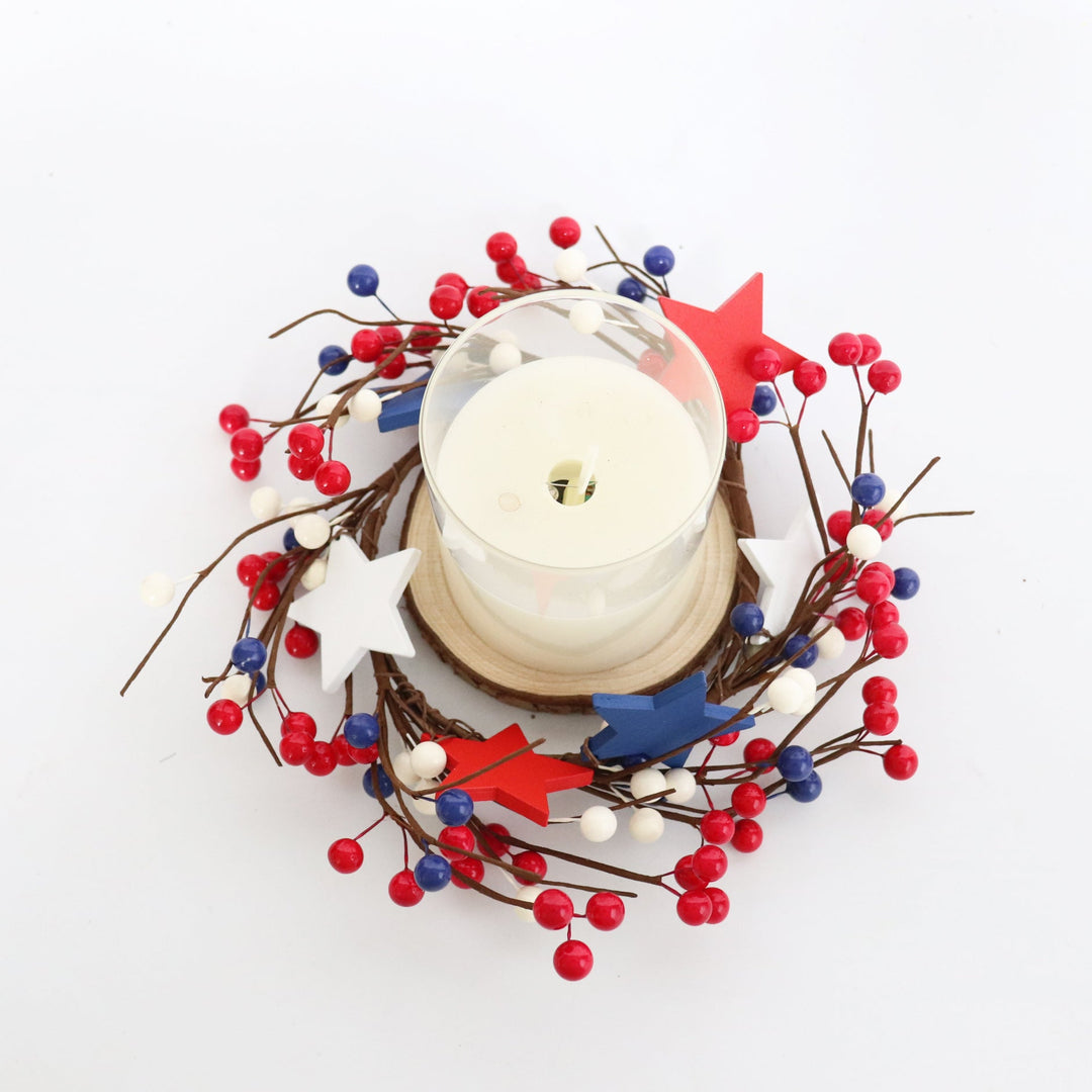 Unisex decorative door wreath with wooden stars and berry branches Kalsten