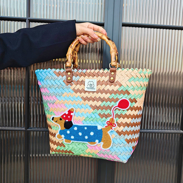 Handcrafted basket bag with colorful animal design Kalsten