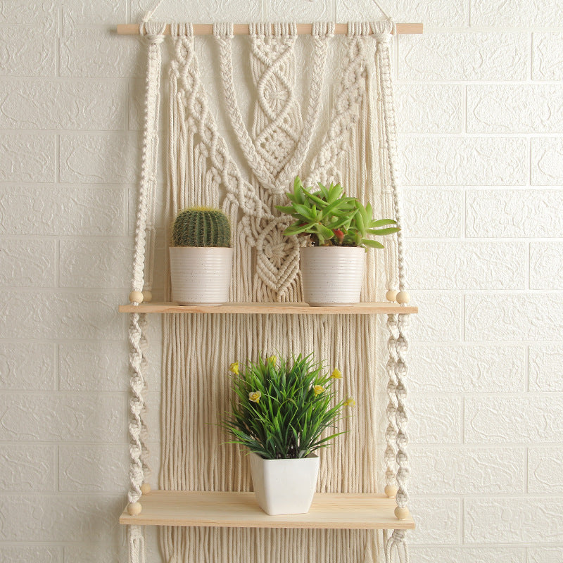Decorative Macramé Wall Shelf with Dual Plant Holders Acalora