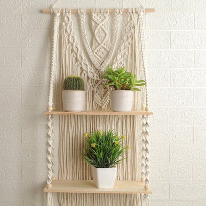Decorative Macramé Wall Shelf with Dual Plant Holders Acalora