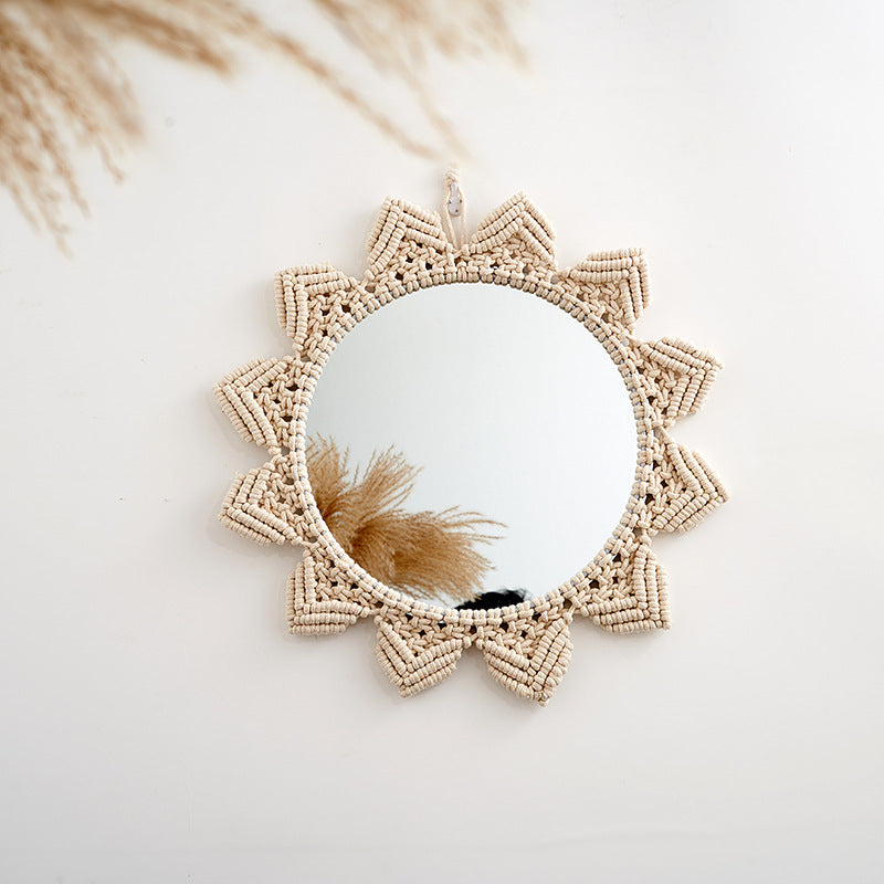 Decorative Macramé Wall Mirror with Floral Design Acalora