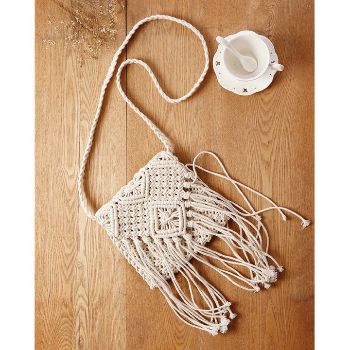 Macrame Crossbody Bag with Fringes and Decorative Details Kalsten