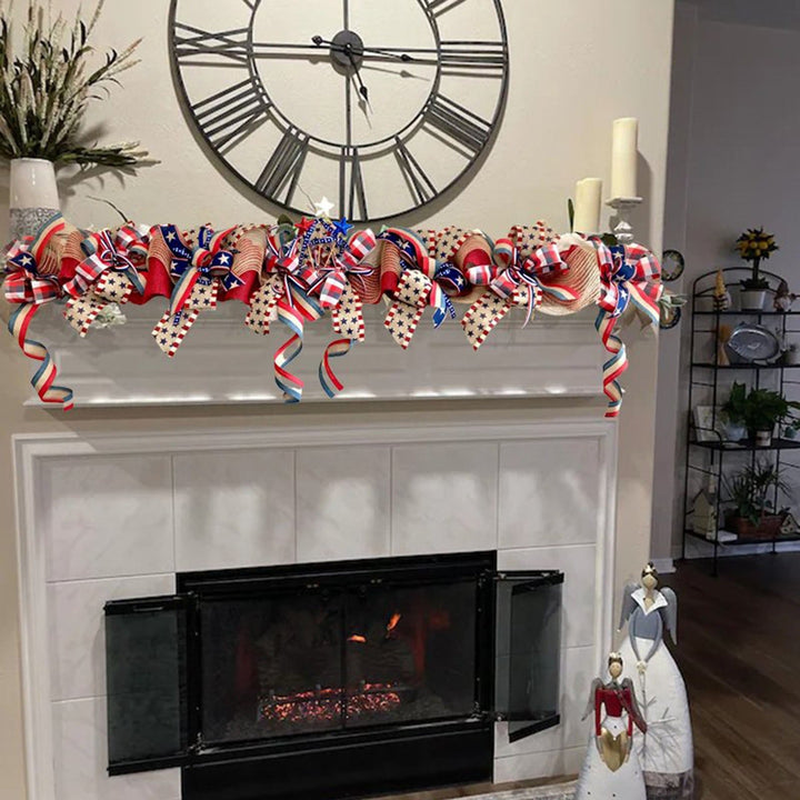 Unisex decorative garland made of jute and bows with star applications 90cm Kalsten