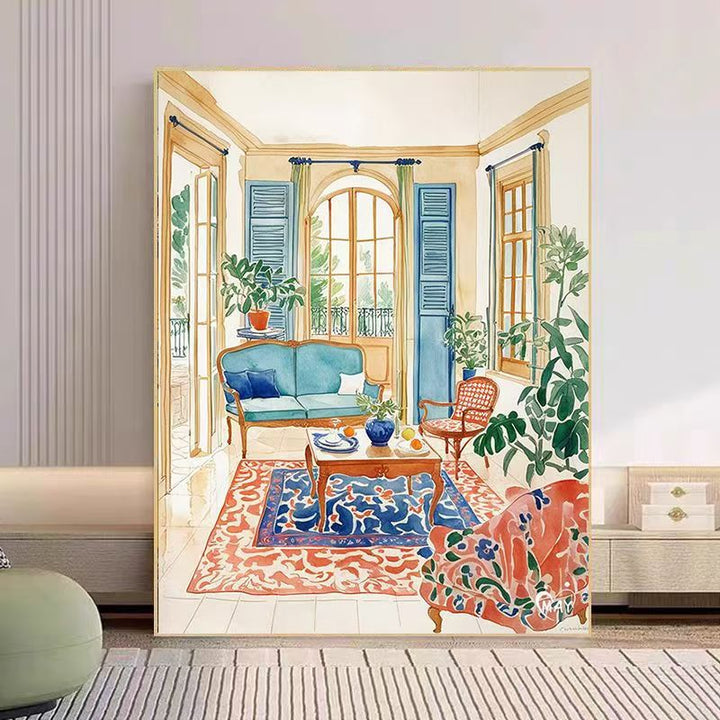 Cozy Living Room Watercolor Art Print Kalsten