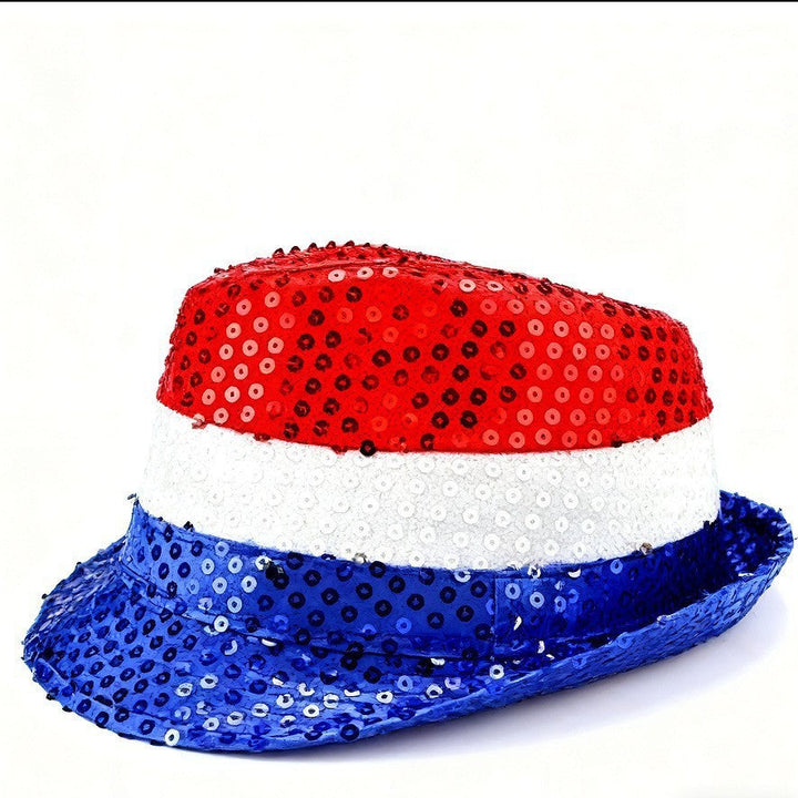 Unisex nan Tall Velvet Patriotic Top Hat with Star Band and Wide Brim Kalsten