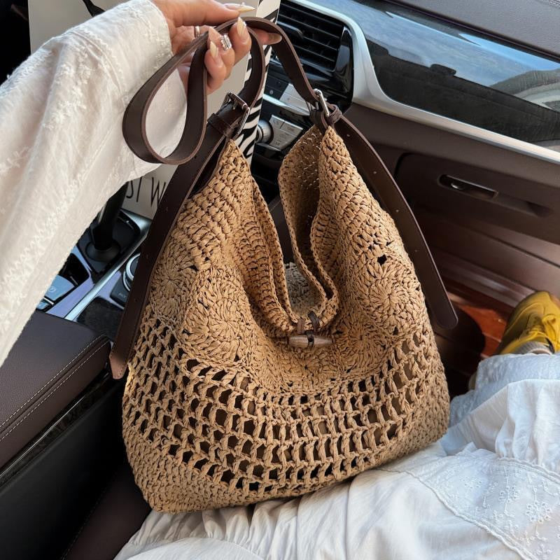 Large Macrame Shopper with Stylish Leather Trim Kalsten