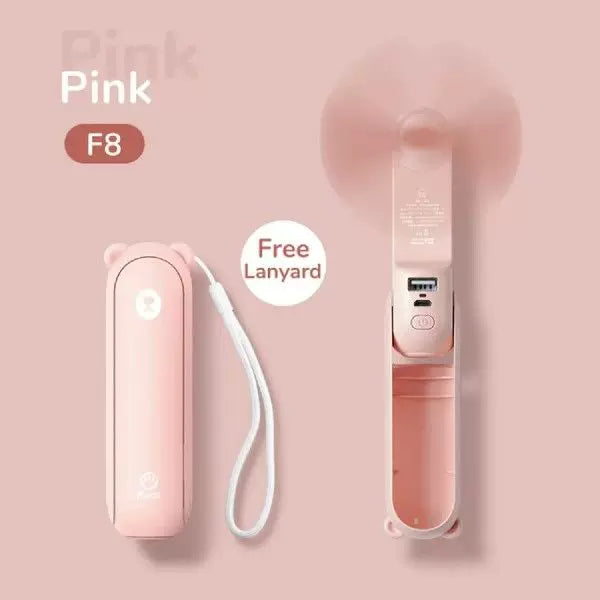 Unisex One Size Foldable Rechargeable Portable Mini Fan with Integrated USB Power Bank and Lanyard Kalsten