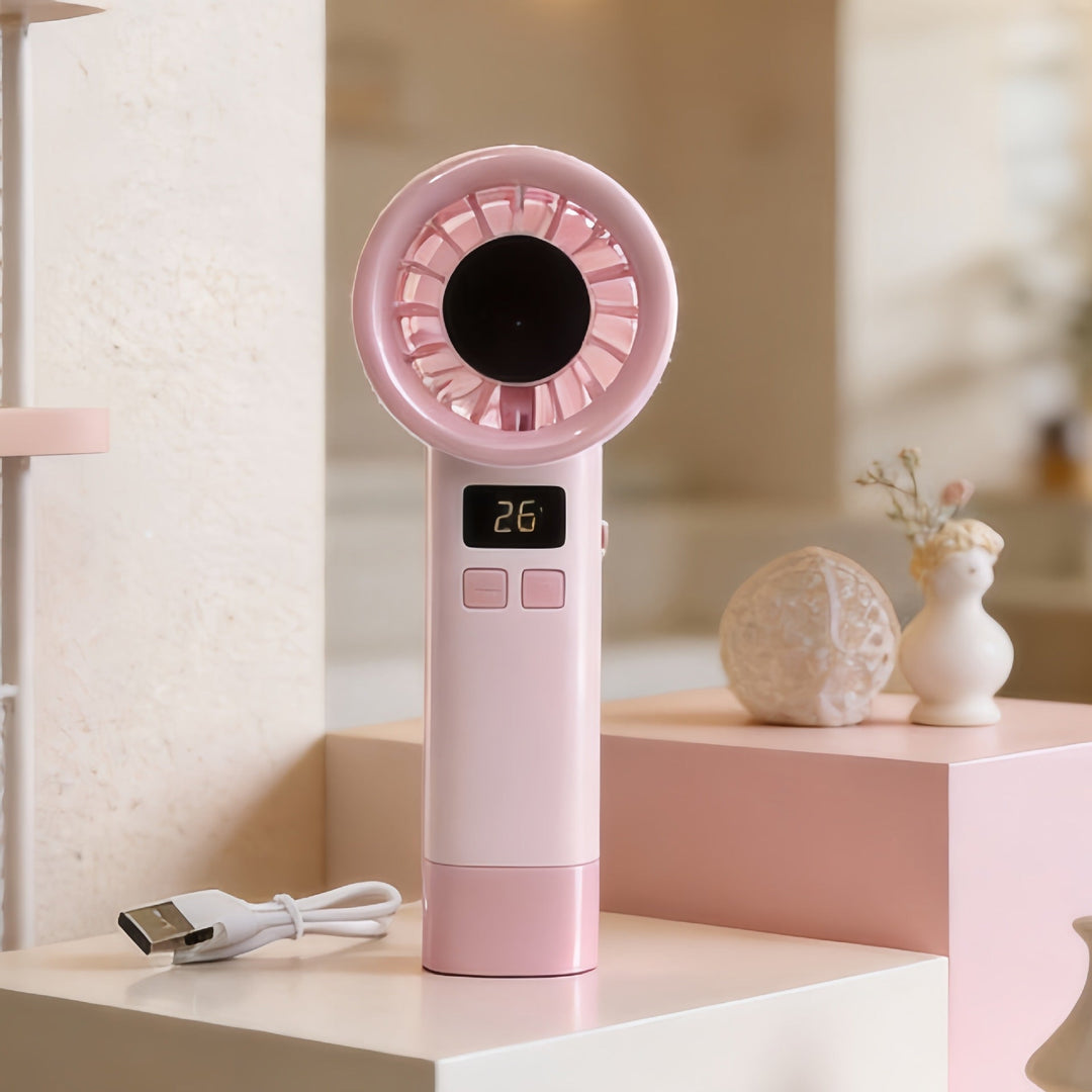 Women Portable Handheld Fan with Digital Temperature Display Kalsten