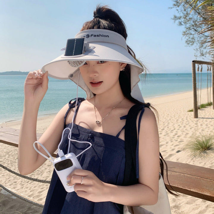 Visor with integrated solar fan, solar module, and neck protection Kalsten