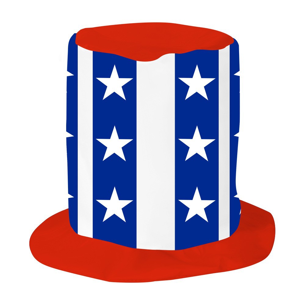 Independence Day oversized novelty top hat with flexible foam core and adjustable elastic chin strap Kalsten