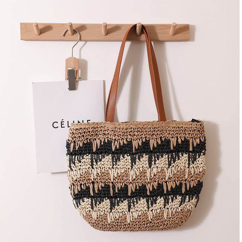 Braided tote bag with unique pattern mix Kalsten