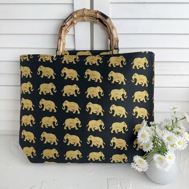 Stylish cotton bag with bamboo handles Kalsten