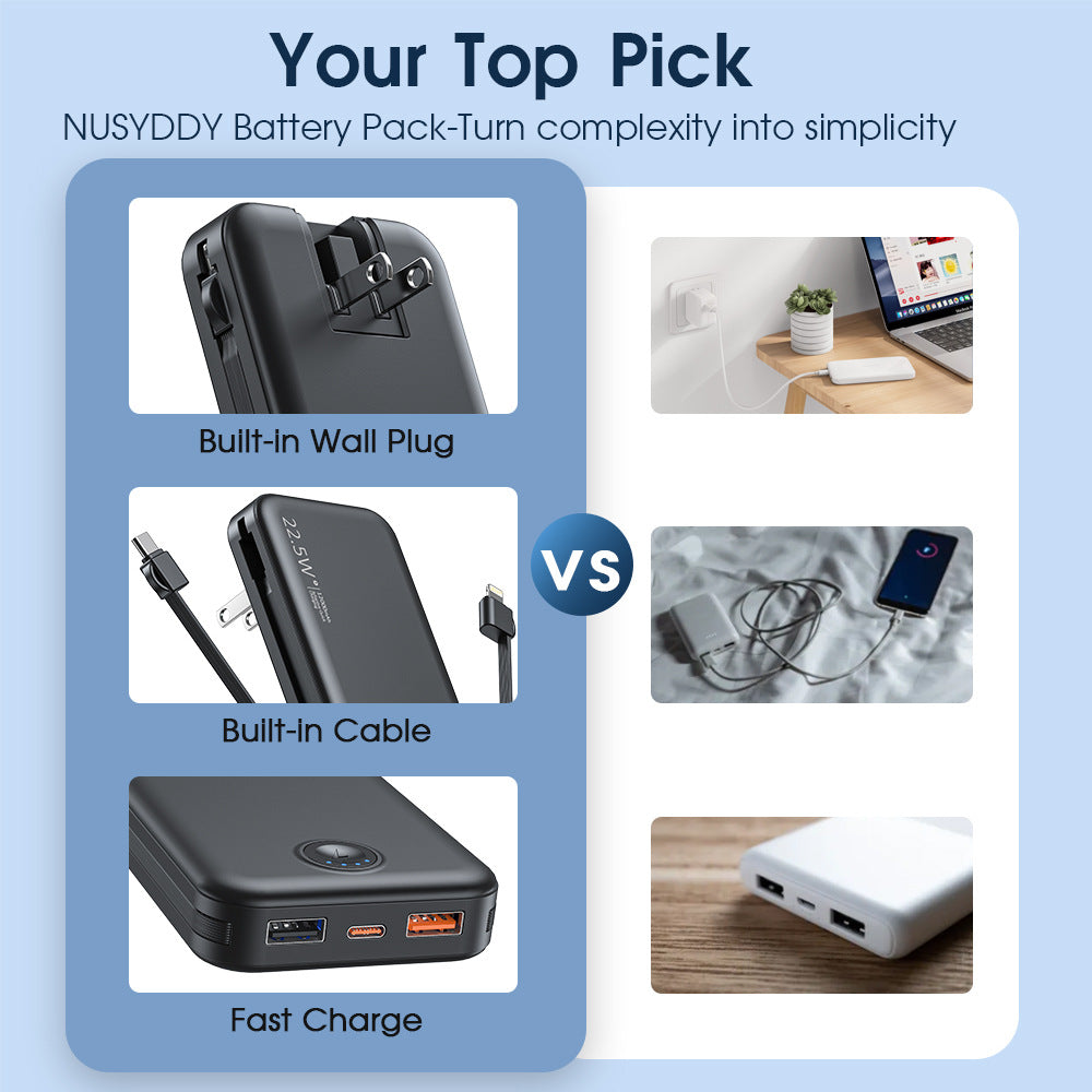 Power bank with integrated wall plug and fast charging Type-C function Kalsten