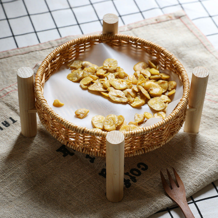 Unisex Round Storage Bowl with Wooden Legs Kalsten