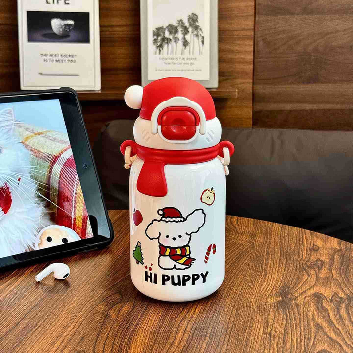 Women's insulated drinking bottle with secure flip lid and playful dog design Kalsten