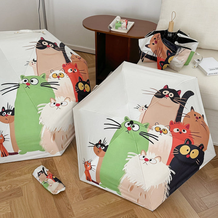 Women's Folding Umbrella with Playful Cat Design Kalsten