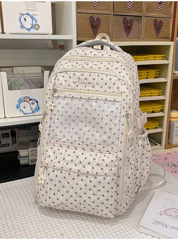 Star-Print Multi-Functional School Backpack