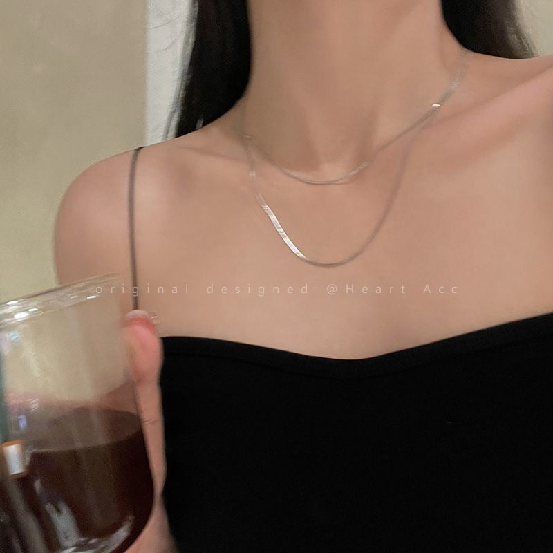 Layered Sleek Silver Chain Necklace Kalsten