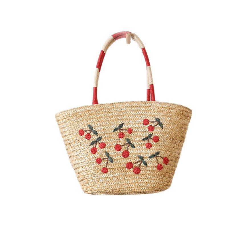 Handcrafted basket bag with vibrant floral embroidery design Kalsten