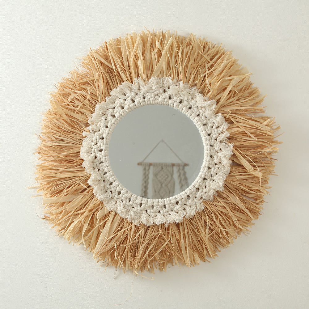 Decorative Macrame Sunburst Wall Mirror Acalora