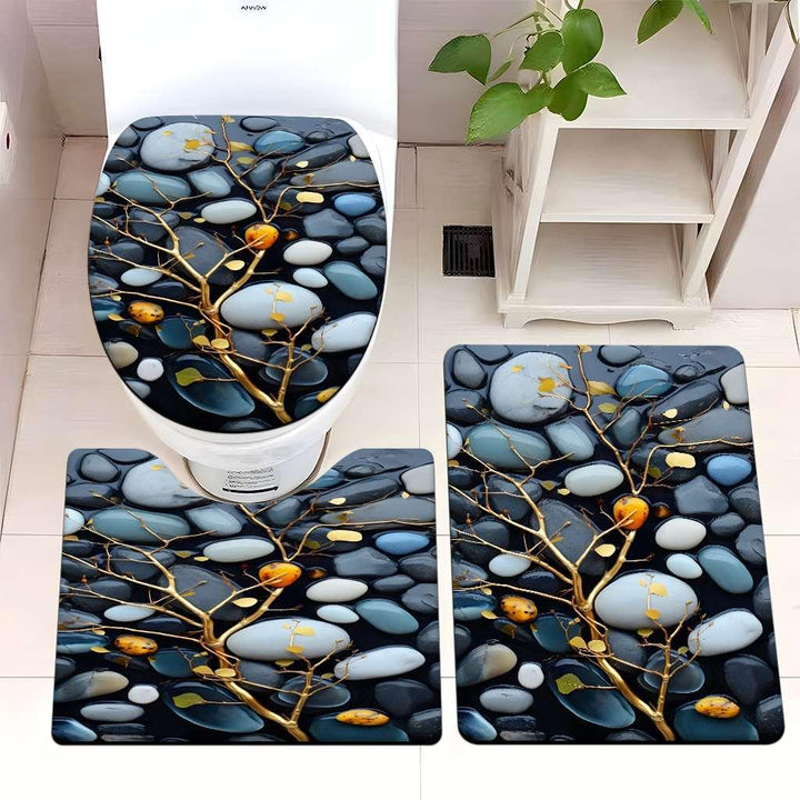 Decorative Rock and Butterfly Bathroom Mat Set Kalsten