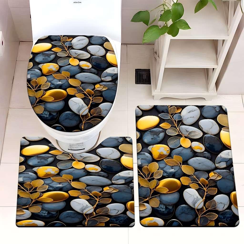 Decorative Rock and Butterfly Bathroom Mat Set Kalsten