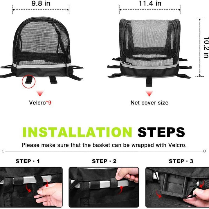 front-mount bicycle pet carrier basket with mesh canopy, reflective trim and adjustable straps Kalsten