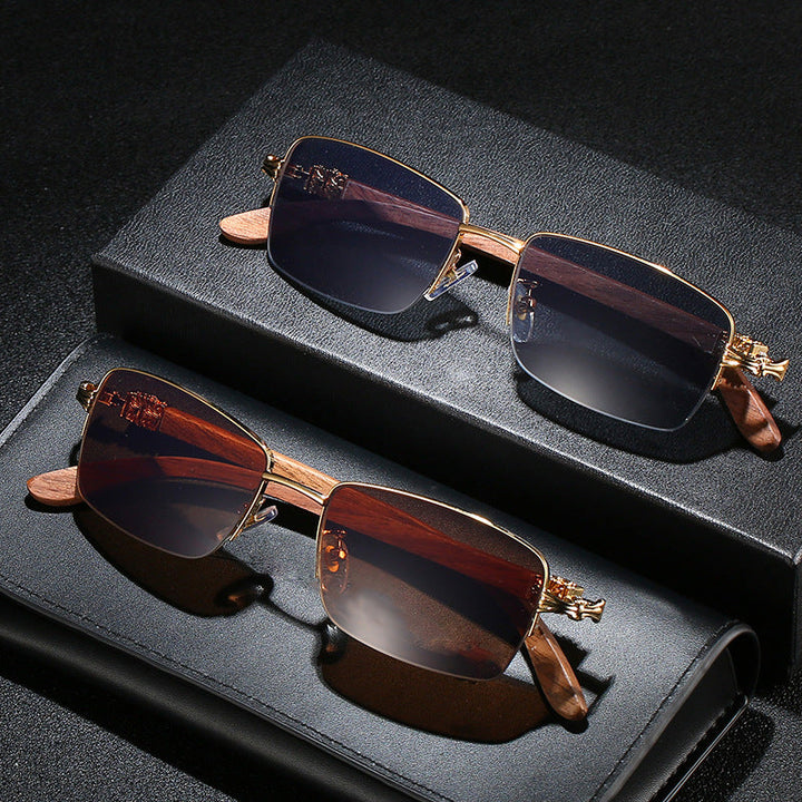 Ladies fashionable glasses with rectangular frame and high-quality wood details Kalsten