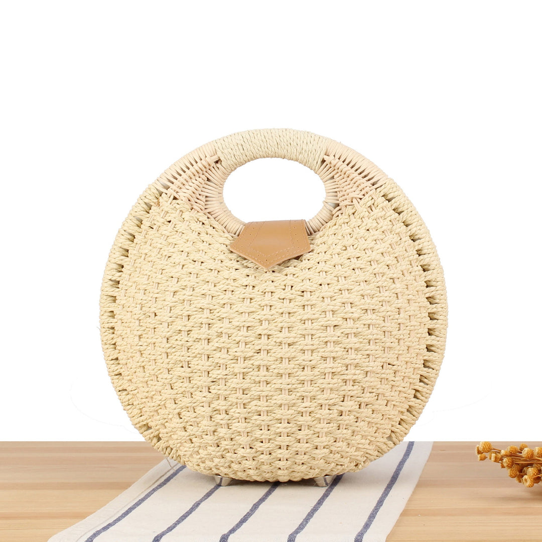 Round straw bag with elegant leather handle Kalsten