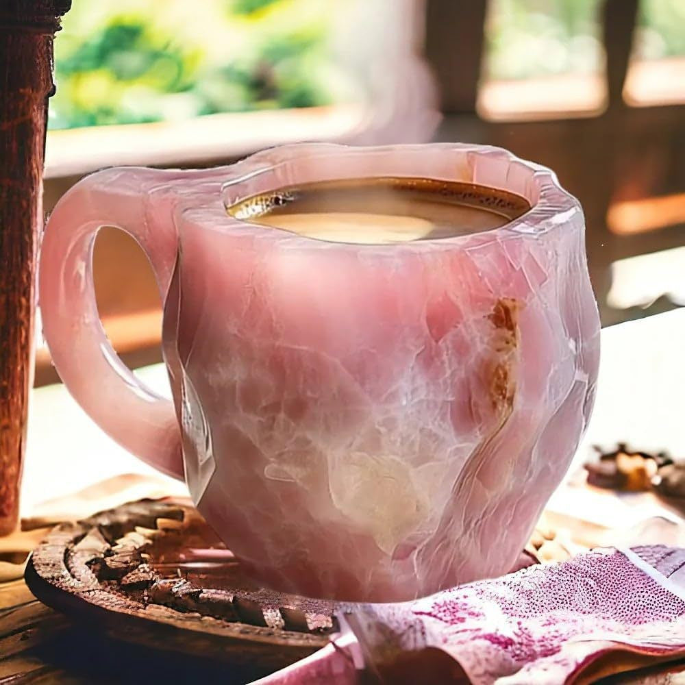 Hand-Carved Natural Agate Geode Coffee Mug With Polished Rim And Crystalline Interior