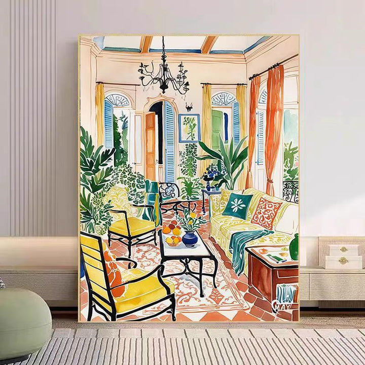 Cozy Living Room Watercolor Art Print Kalsten