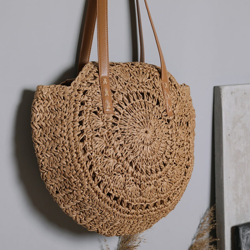 Basket bag with leather handles and colorful design Kalsten